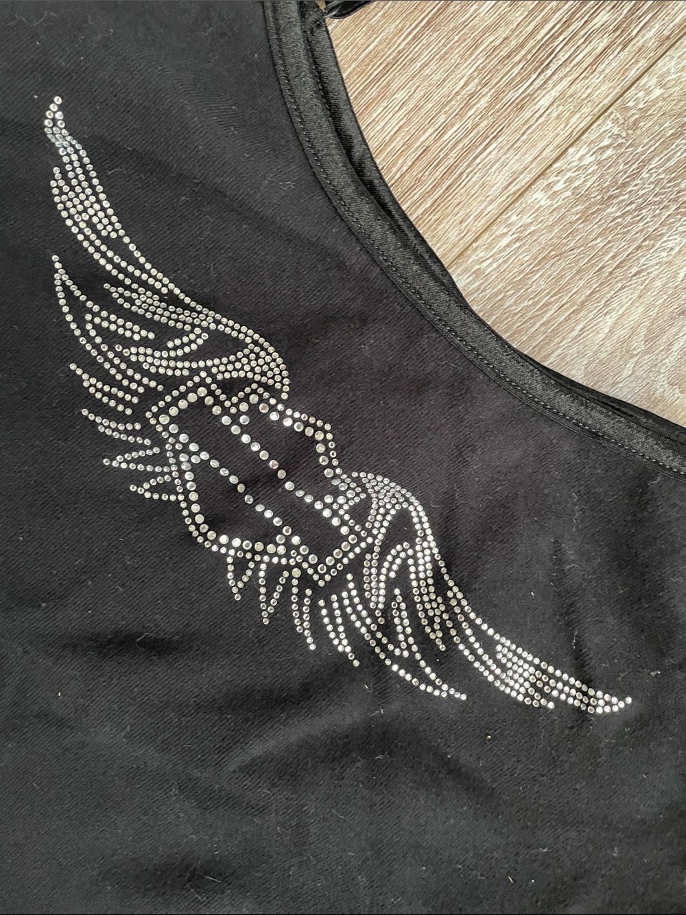 Harley-Davidson Vintage Women's XL Black Rhinestone Wing Tank Top Built In Bra - Picture 5 of 11